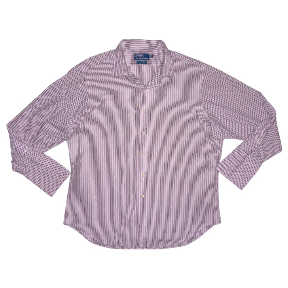 Polo Ralph‎ Lauren Shirt Men's 17 33 Pink Striped Philip Long Sleeve French Cuff